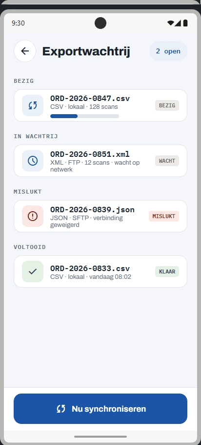 ScanVerify — Exportwachtrij